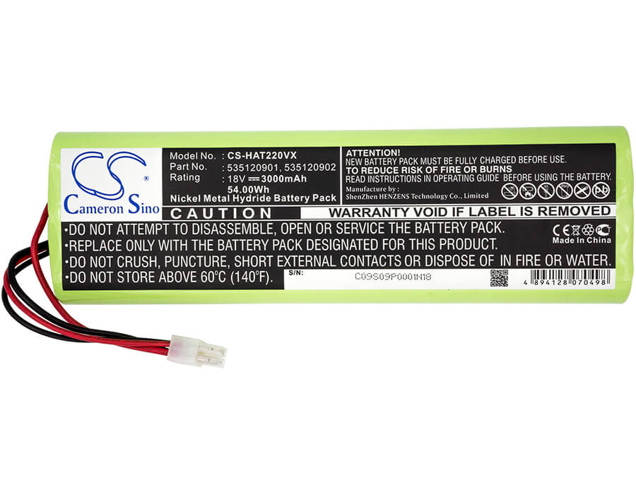 18.0V, 3000mAh, Ni-MH Battery fits Gardena, Robotic R160 2013, Robotic R160 2014, 54Wh