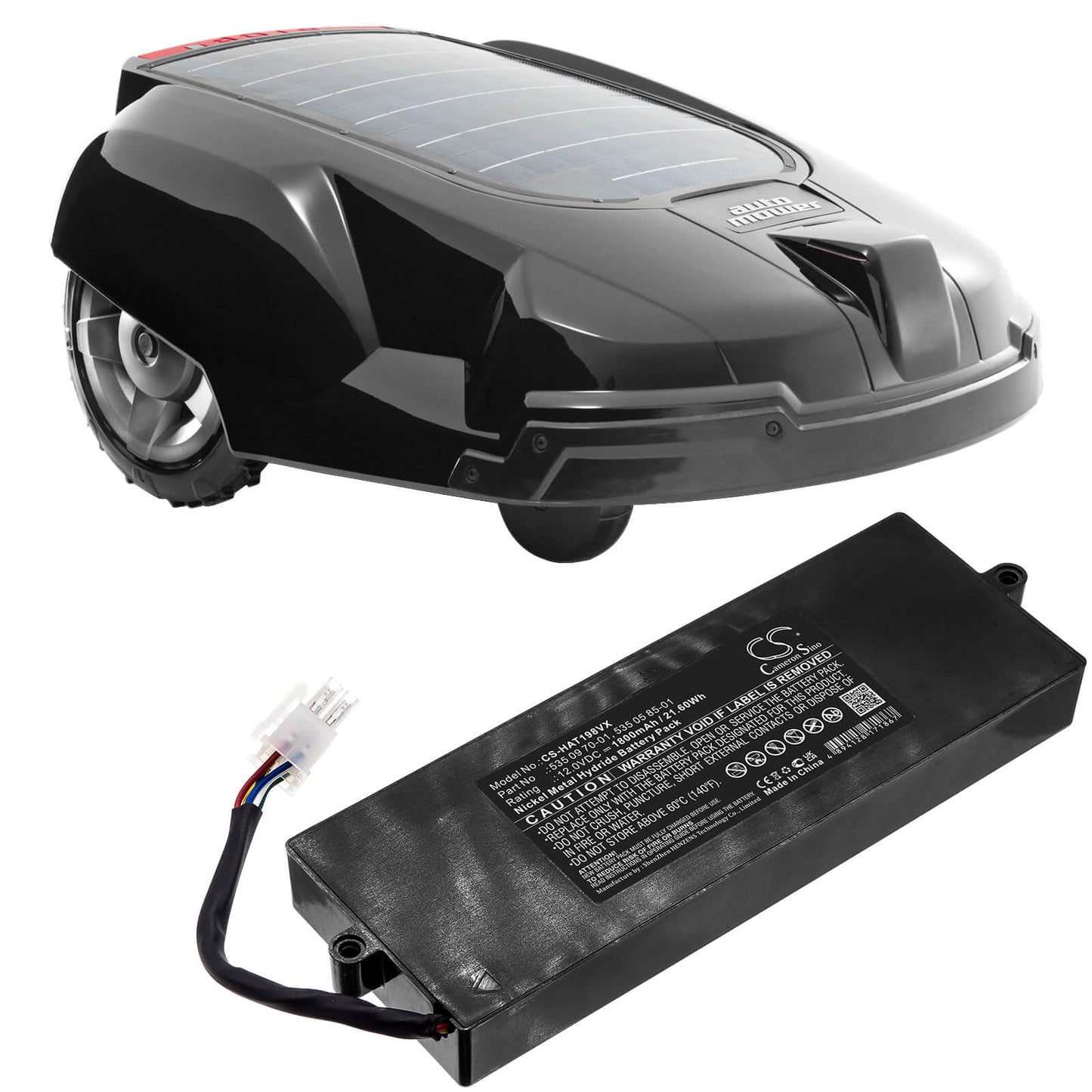 12.0V, 1800mAh, Ni-MH Battery fits Husqvarna, Solar Mower 1999-02, Solar Mower 2000-02, 21.6Wh