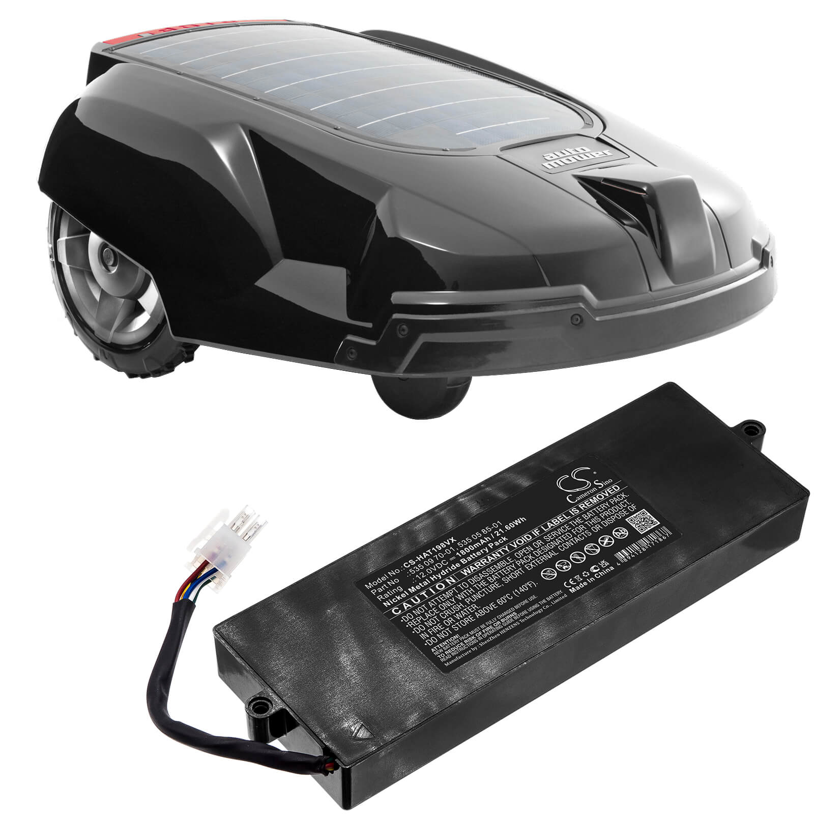 12.0V, 1800mAh, Ni-MH Battery fits Husqvarna, Solar Mower 1999-02, Solar Mower 2000-02, 21.6Wh