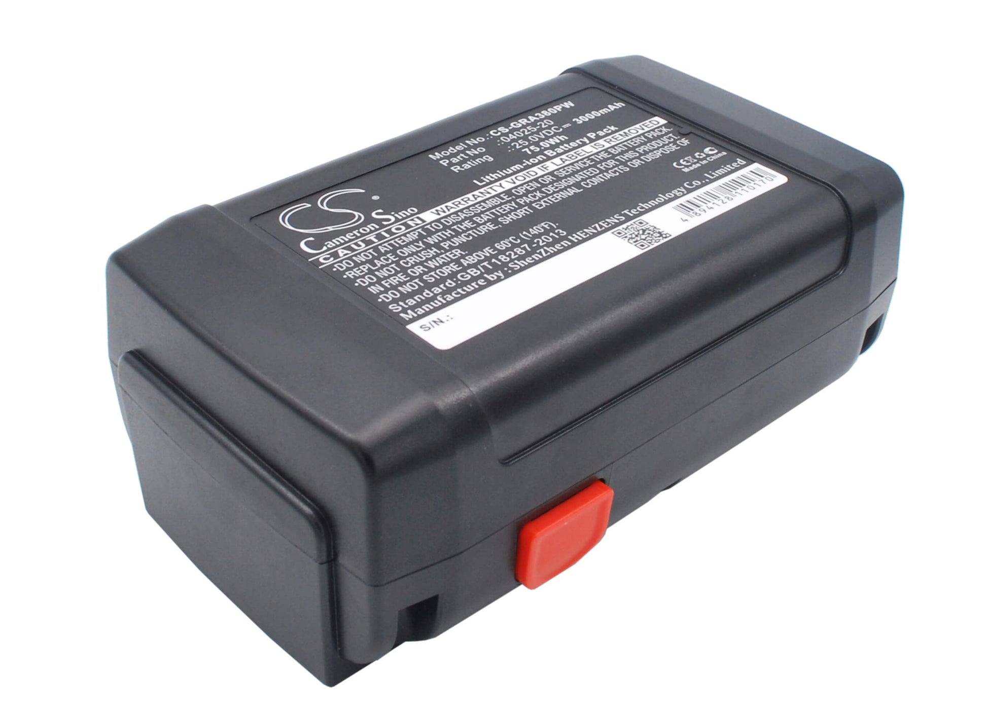 25.0V, 3000mAh, Li-ion Battery fits Gardena, 648872, Accu-spindelmaher 380 Li, 75Wh
