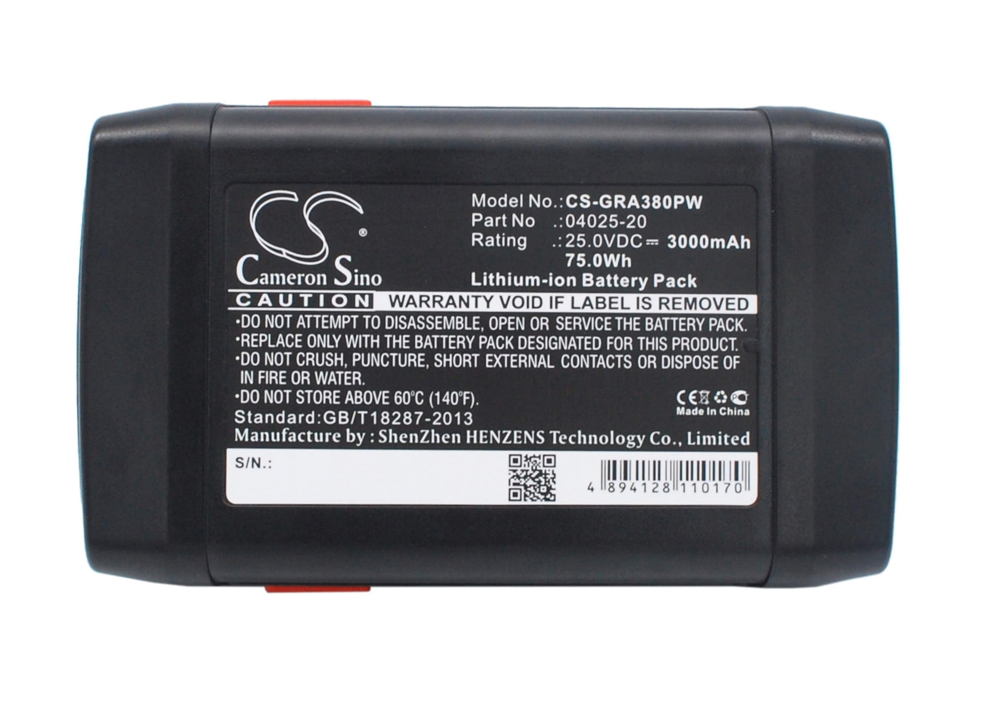 25.0V, 3000mAh, Li-ion Battery fits Gardena, 648872, Accu-spindelmaher 380 Li, 75Wh