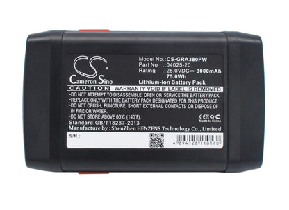 25.0V, 3000mAh, Li-ion Battery fits Gardena, 648872, Accu-spindelmaher 380 Li, 75Wh