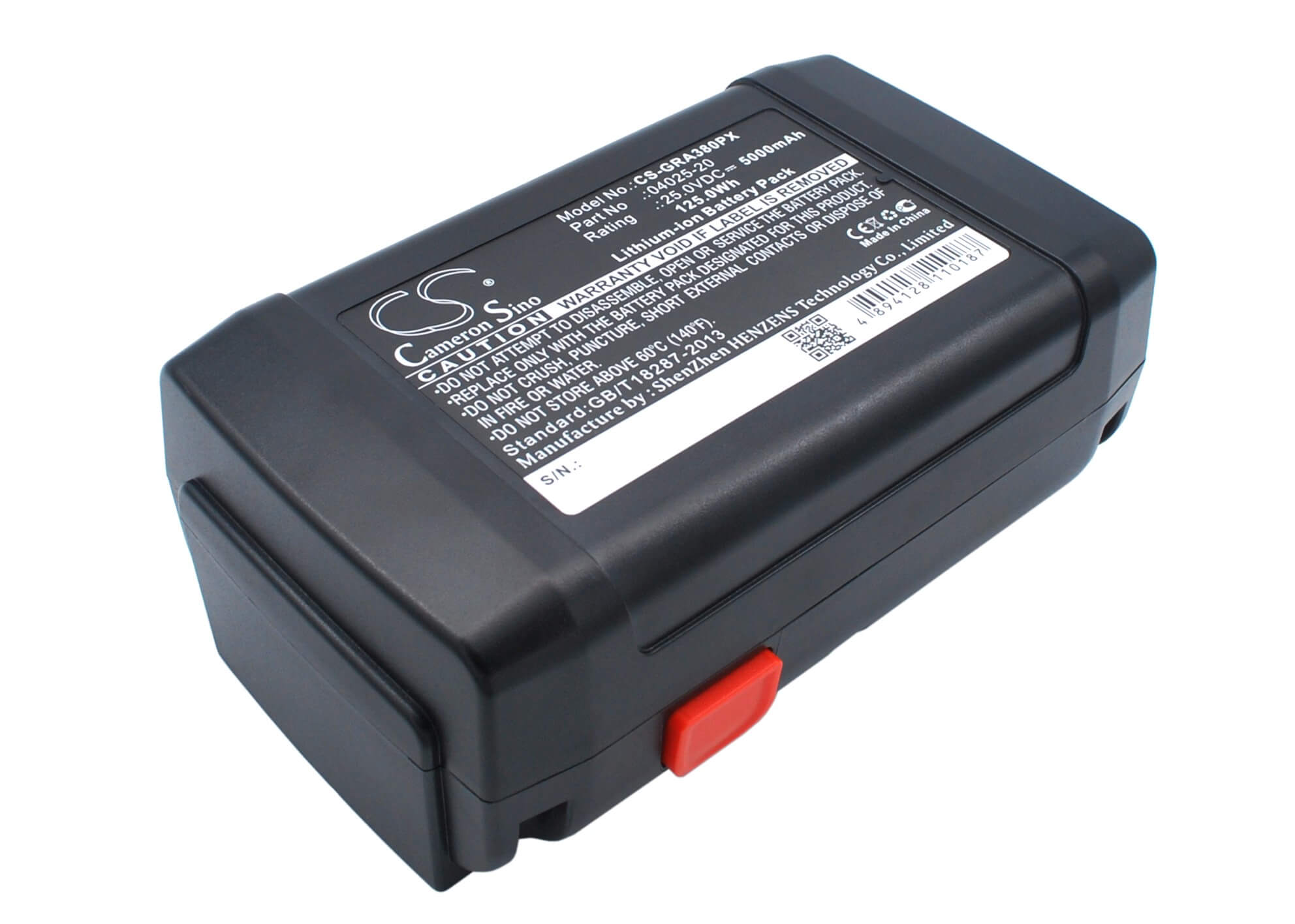 25.0V, 5000mAh, Li-ion Battery fits Gardena, 648872, Accu-spindelmaher 380 Li, 125Wh