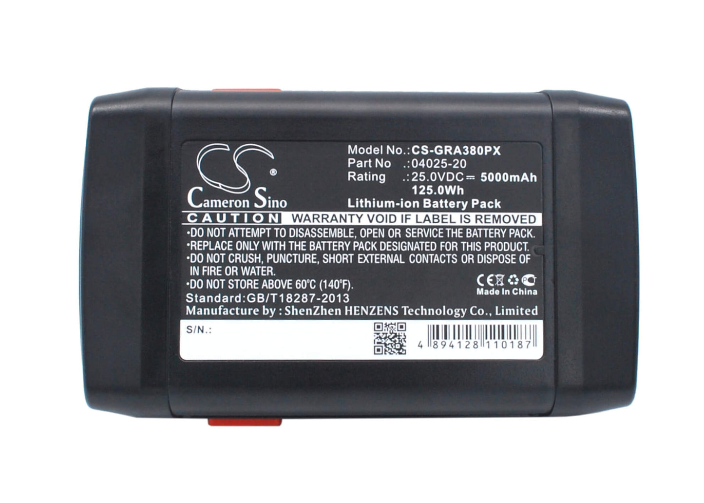 25.0V, 5000mAh, Li-ion Battery fits Gardena, 648872, Accu-spindelmaher 380 Li, 125Wh