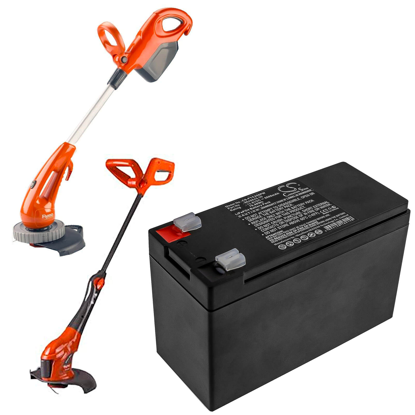 12.8V, 6000mAh, LiFePO4 Battery fits Flymo, Contour Powerplus Cordless Cct, Contour Powerplus Cordless Cct, 76.8Wh