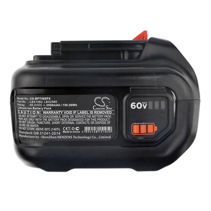 60.0V, 2500mAh, Li-ion Battery fits Black & Decker, 60v Max Blower, 60v Max Powerswap 20 Cordless, 150Wh