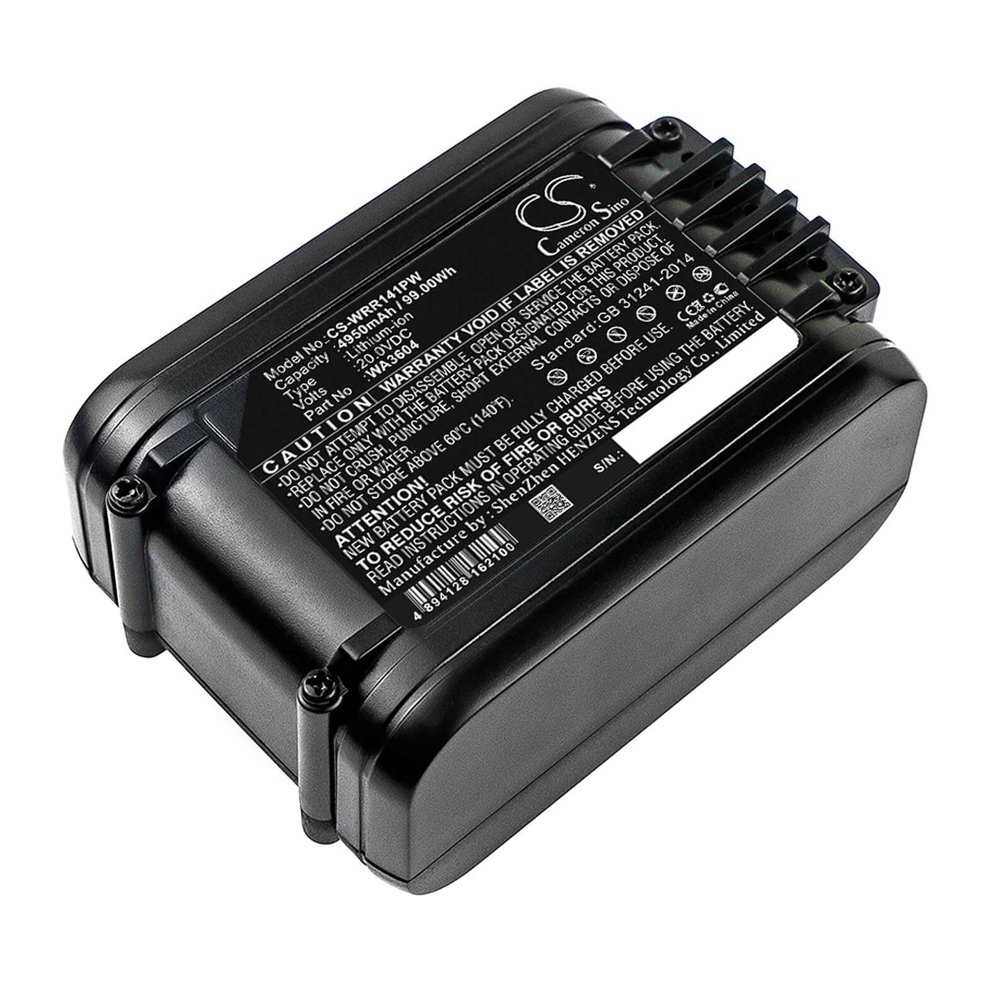 20.0V, 4950mAh, Li-ion Battery fits Worx, Landroid L1500, Landroid M1000, 99Wh