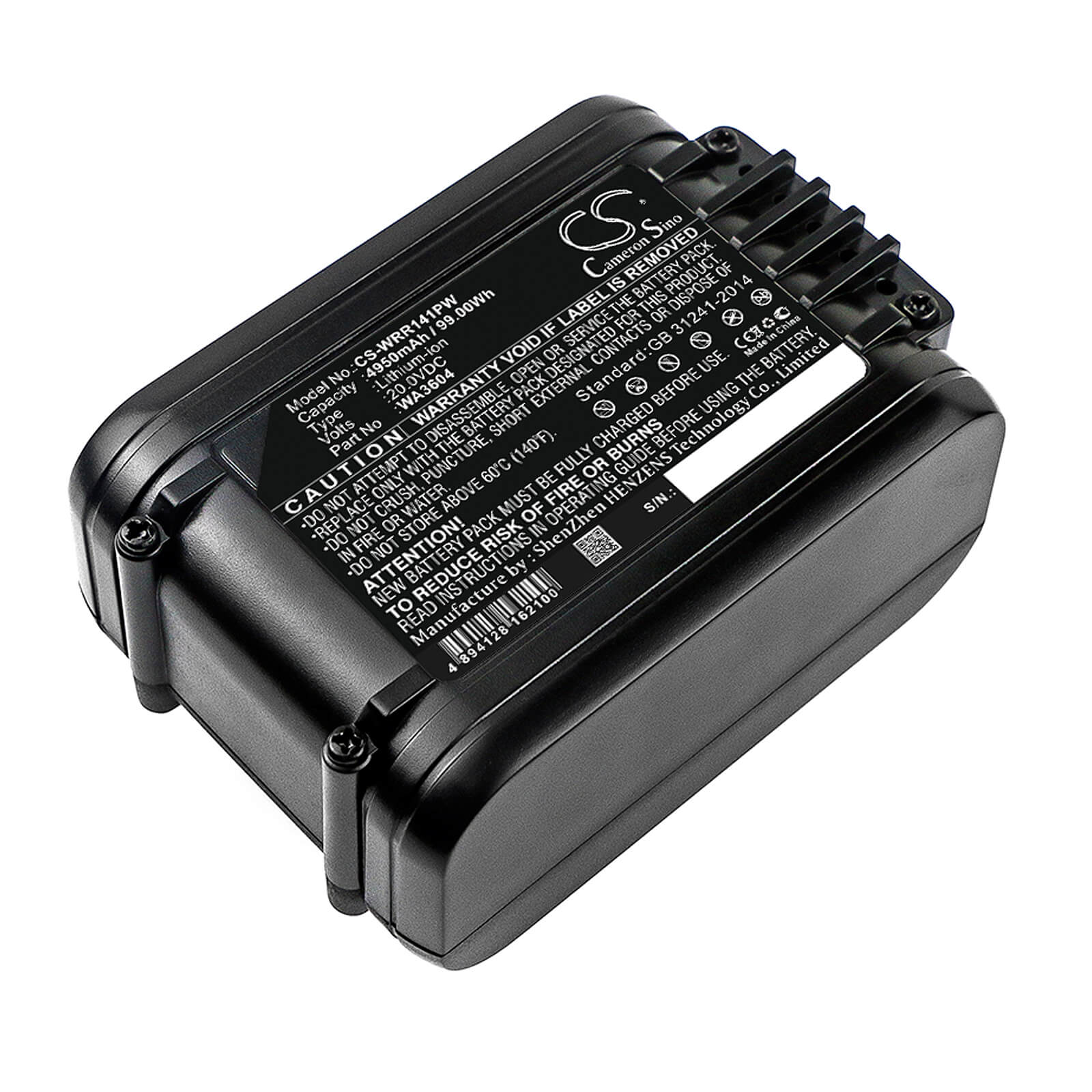 20.0V, 4950mAh, Li-ion Battery fits Worx, Landroid L1500, Landroid M1000, 99Wh