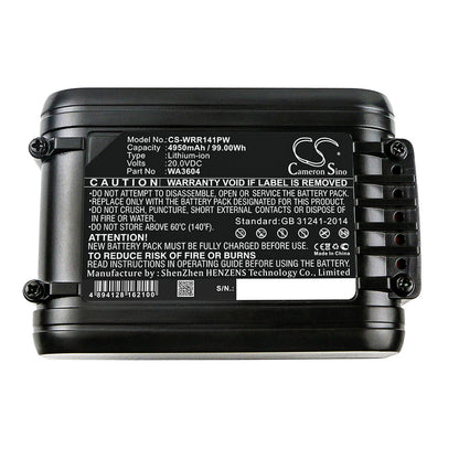 20.0V, 4950mAh, Li-ion Battery fits Worx, Landroid L1500, Landroid M1000, 99Wh
