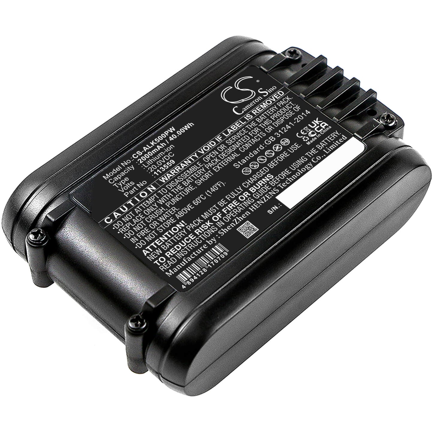 20.0V, 2000mAh, Li-ion Battery fits Al-ko, Easy Flex 34.8 Li Lawnmower, Easy Flex Csa 2020, 40Wh