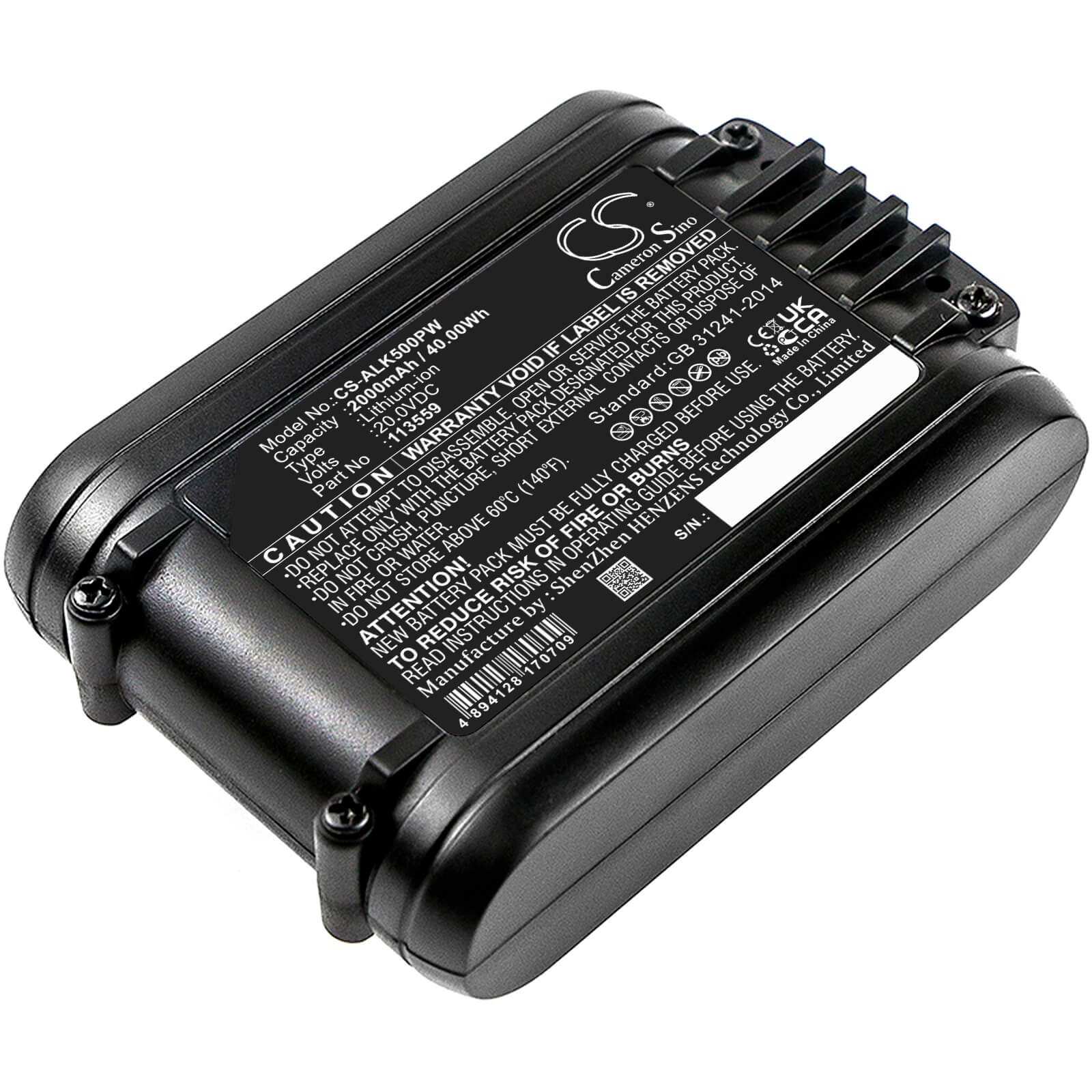 20.0V, 2000mAh, Li-ion Battery fits Al-ko, Easy Flex 34.8 Li Lawnmower, Easy Flex Csa 2020, 40Wh