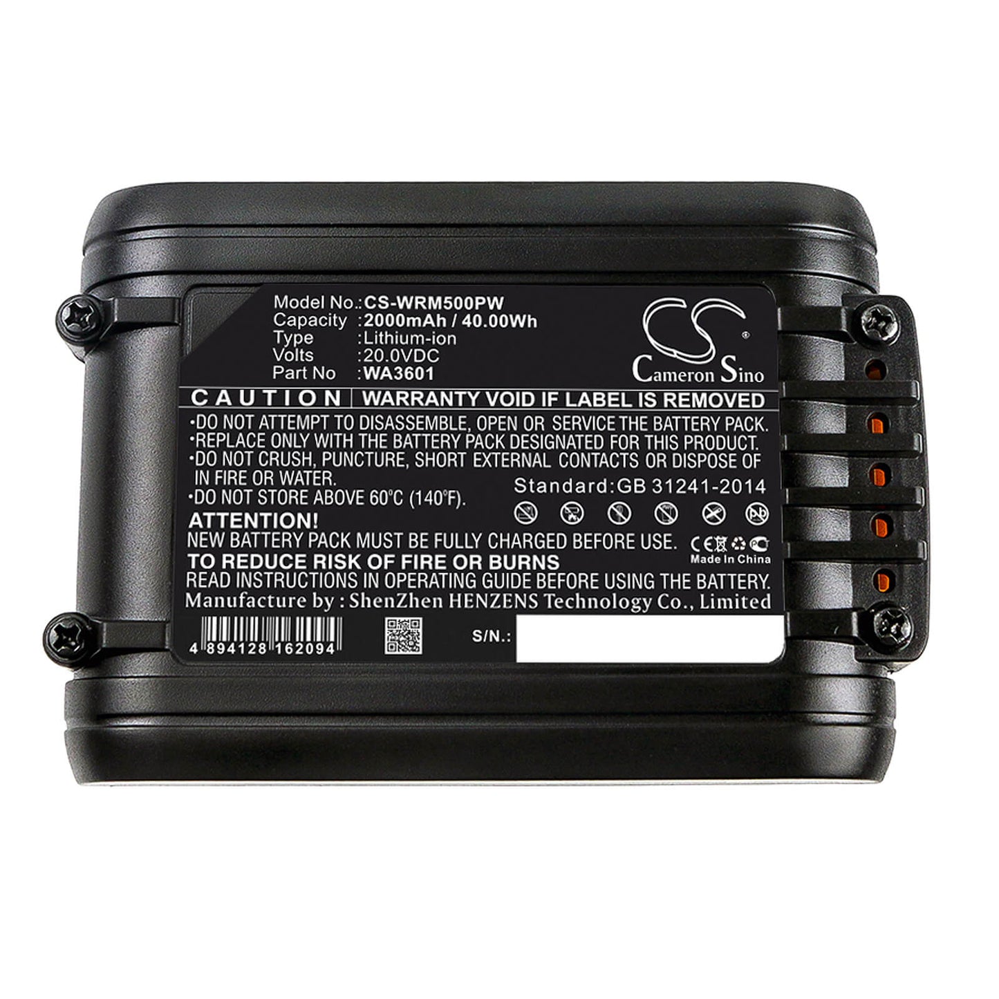 20.0V, 2000mAh, Li-ion Battery fits Worx, Landroid L1000, Landroid L1500 2019, 40Wh