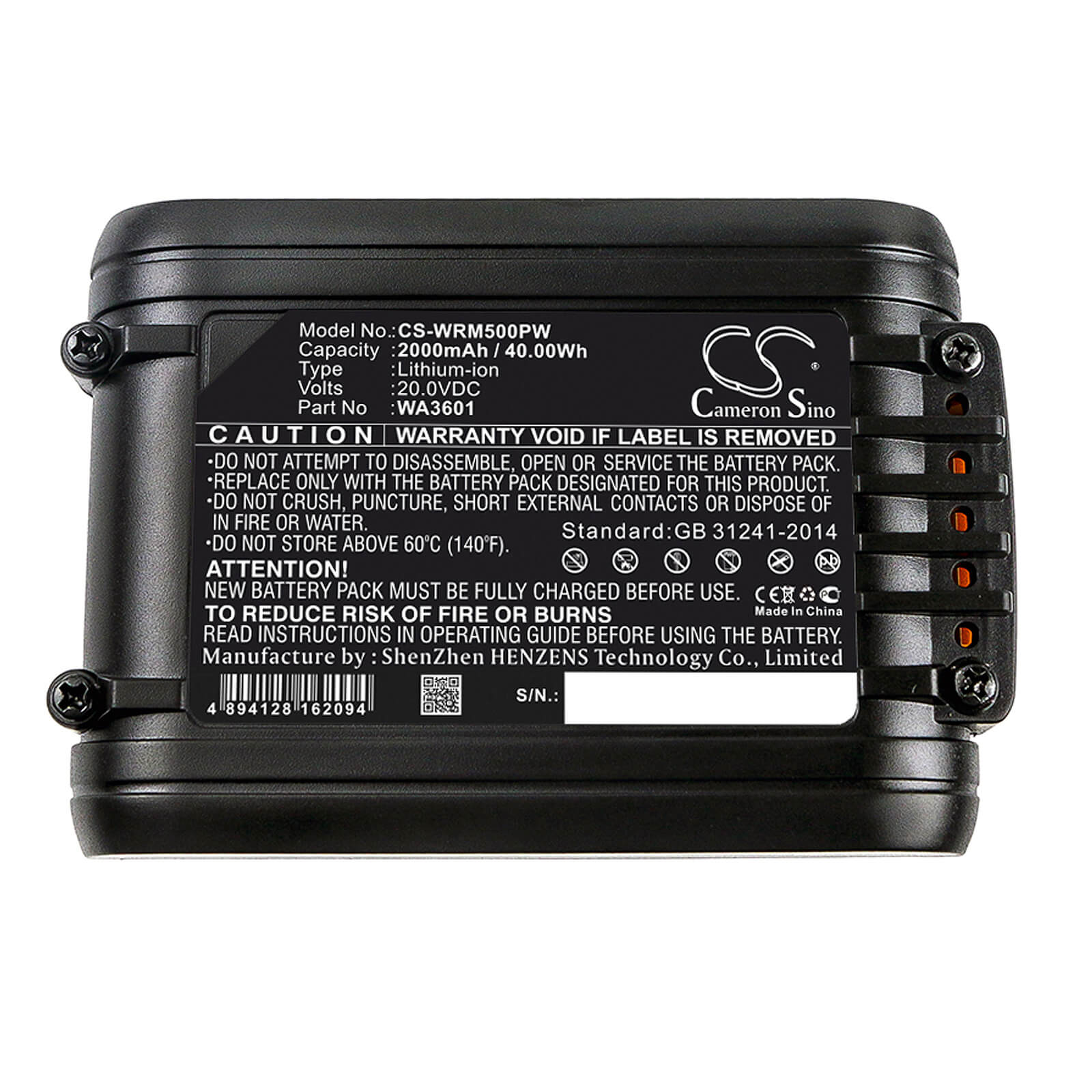 20.0V, 2000mAh, Li-ion Battery fits Worx, Landroid L1000, Landroid L1500 2019, 40Wh