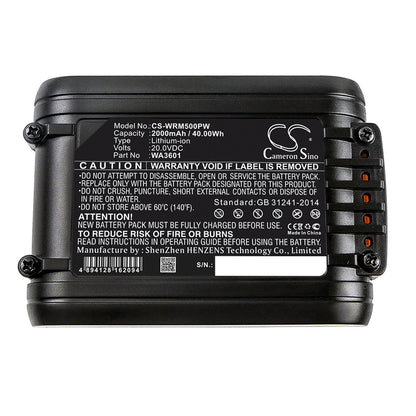 20.0V, 2000mAh, Li-ion Battery fits Worx, Landroid L1000, Landroid L1500 2019, 40Wh