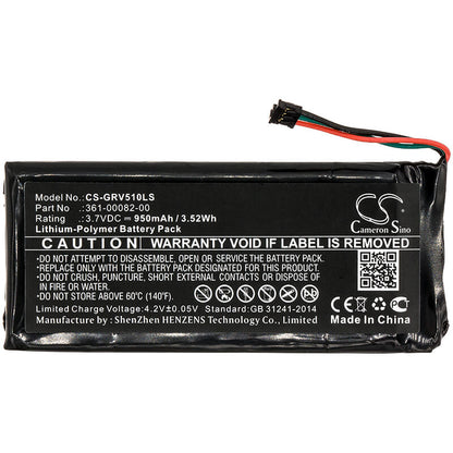 3.7V, 950mAh, Li-Polymer Battery fits Garmin, 010-01951-00, Rtl510, 3.515Wh