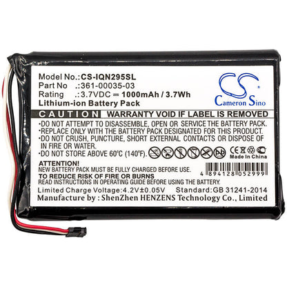 Lighting System 3.7V, 1000mAh, Li-ion Battery fits Garmin, 010-01316-00, A3avdg03, 3.7Wh