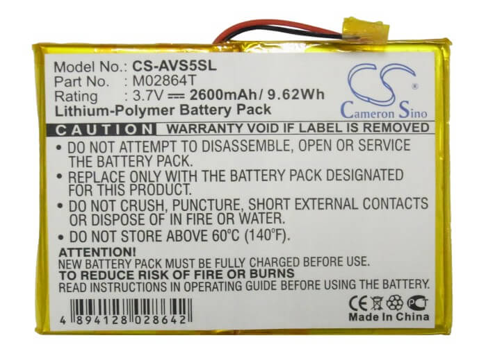 3.7V, 2600mAh, Li-Polymer Battery fits Archos, 5 60gb, 9.62Wh