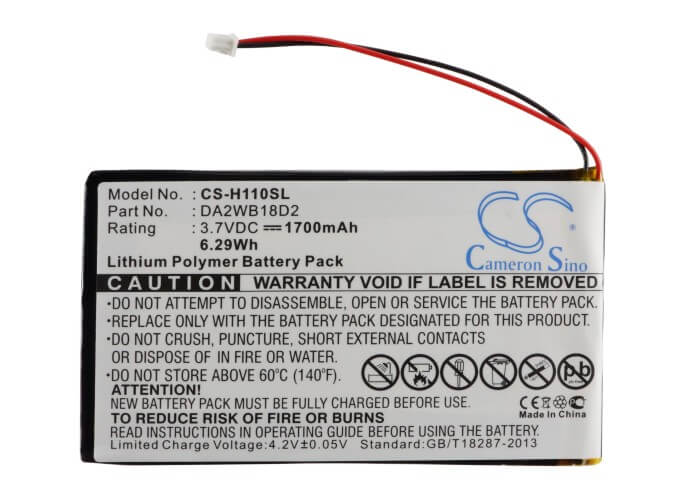 3.7V, 1700mAh, Li-Polymer Battery fits Iriver, H110, H120, 6.29Wh