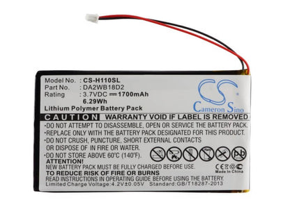 3.7V, 1700mAh, Li-Polymer Battery fits Iriver, H110, H120, 6.29Wh