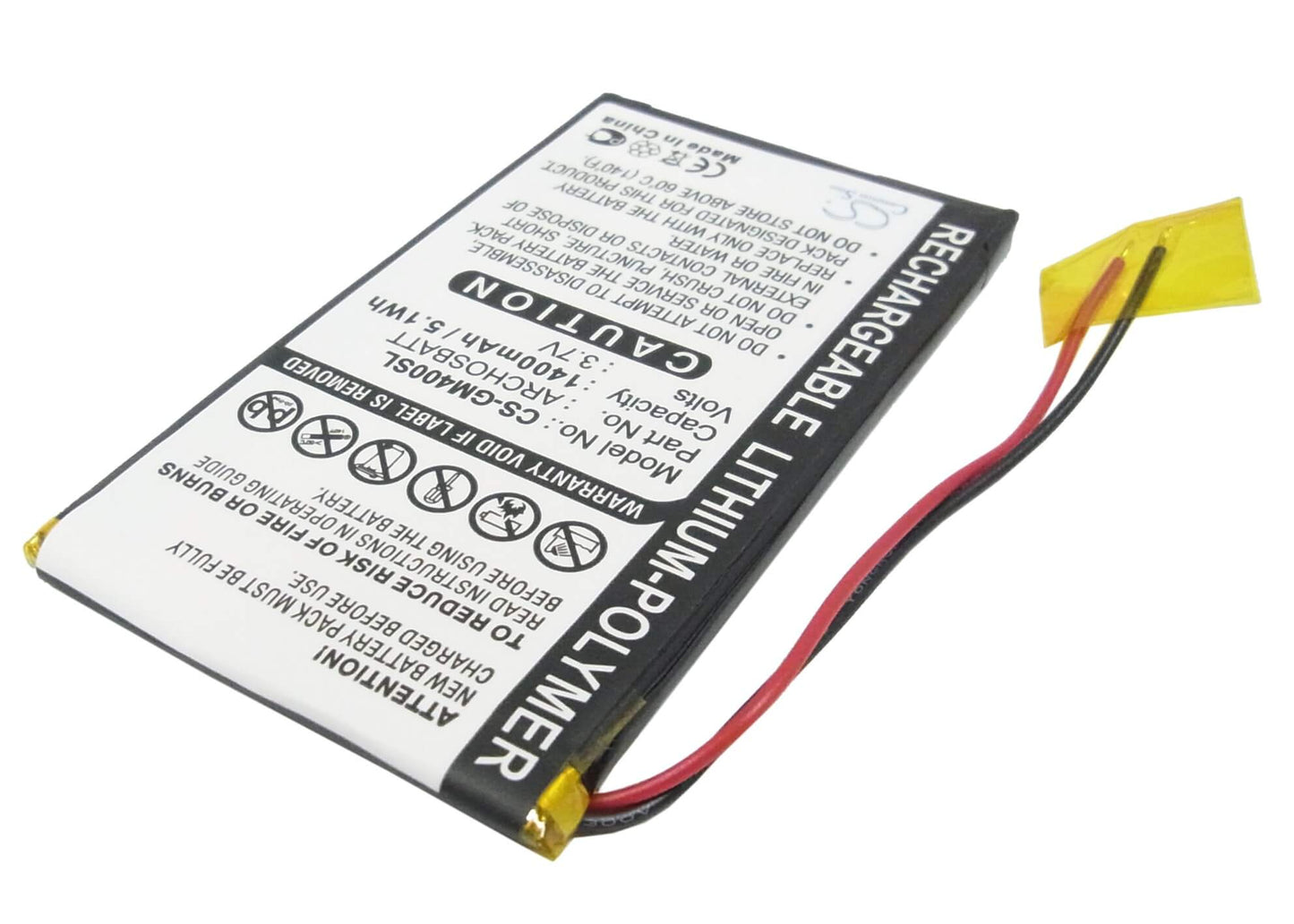 3.7V, 1400mAh, Li-Polymer Battery fits Archos, Av402e, Gmini 400, 5.18Wh