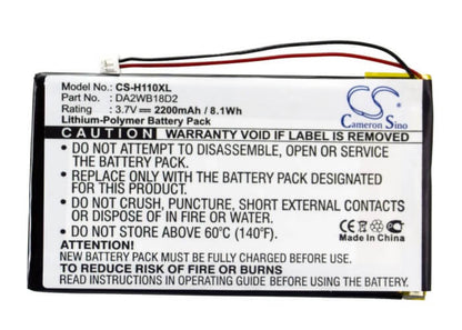 3.7V, 2200mAh, Li-Polymer Battery fits Iriver, H110, H120, 8.14Wh