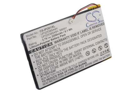 3.7V, 2200mAh, Li-Polymer Battery fits Apple, 2nd Generation, Ipod 1st, 8.14Wh