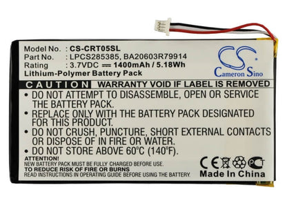 3.7V, 1400mAh, Li-Polymer Battery fits Creative, Dvp-hd0003, Zen Vision M (60gb), 5.18Wh