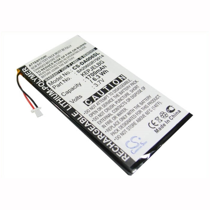 3.7V, 1700mAh, Li-Polymer Battery fits Creative, Zen Vision M, Zen Vision M Video, 6.29Wh