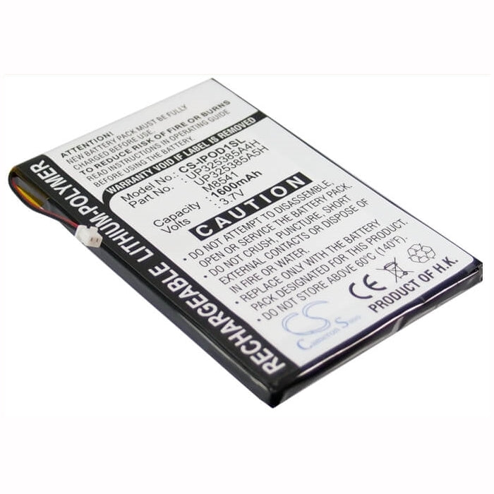 3.7V, 1600mAh, Li-Polymer Battery fits Apple, 2nd Generation, Ipod 1st, 5.92Wh