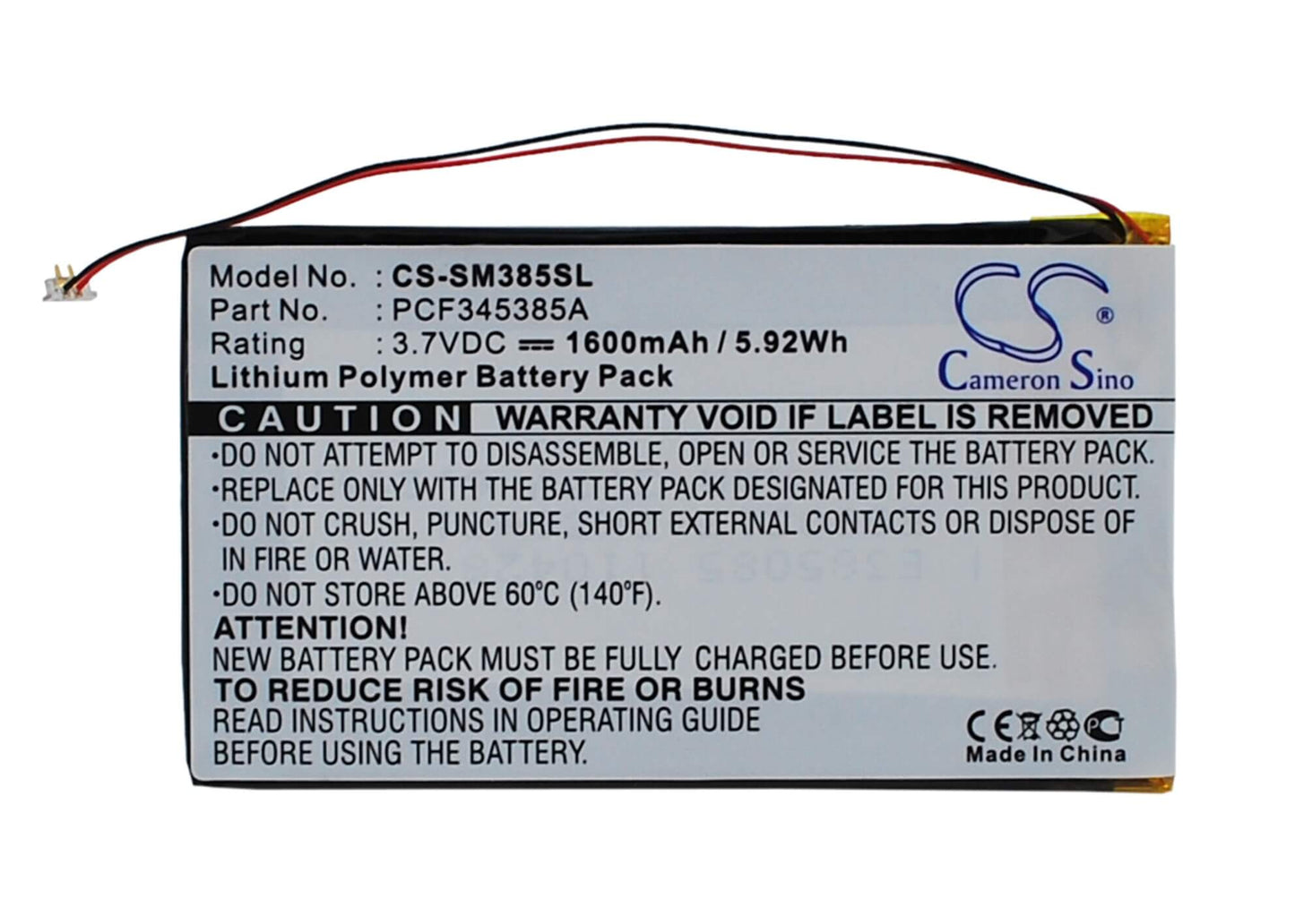 3.7V, 1600mAh, Li-Polymer Battery fits Samsung, Napster Mp3 Player, Pmpsgy910, 5.92Wh