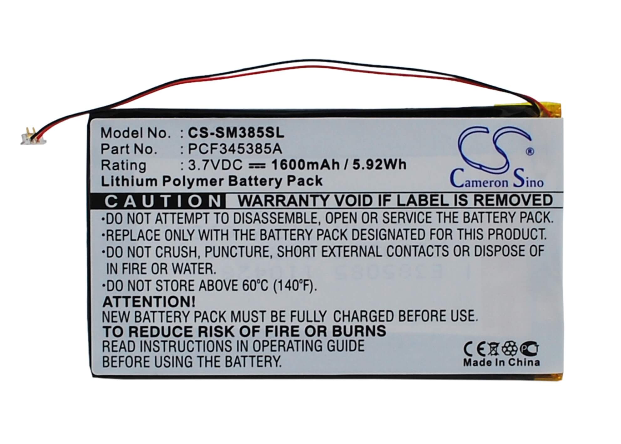 3.7V, 1600mAh, Li-Polymer Battery fits Samsung, Napster Mp3 Player, Pmpsgy910, 5.92Wh