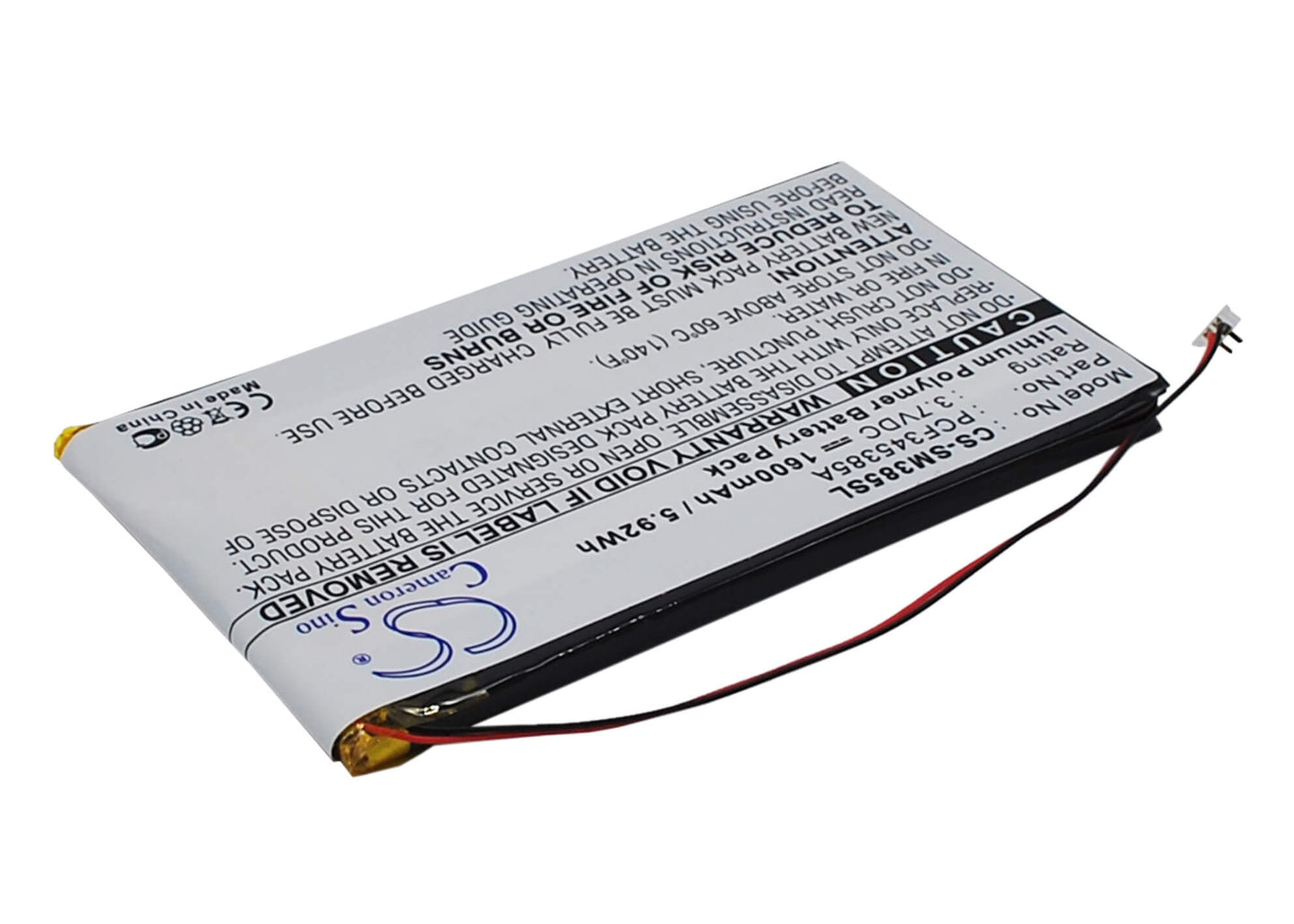3.7V, 1600mAh, Li-Polymer Battery fits Samsung, Napster Mp3 Player, Pmpsgy910, 5.92Wh