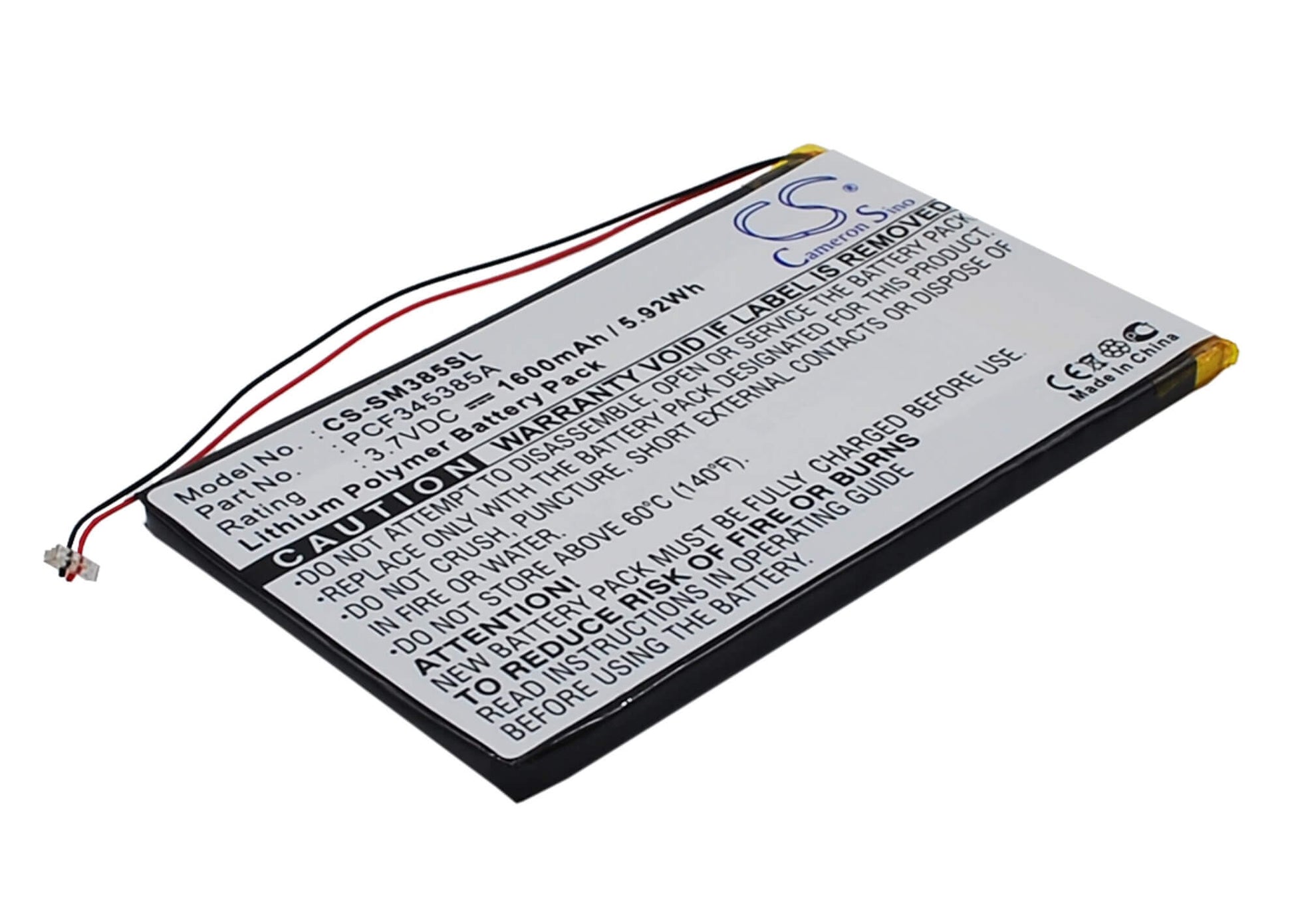 3.7V, 1600mAh, Li-Polymer Battery fits Samsung, Napster Mp3 Player, Pmpsgy910, 5.92Wh