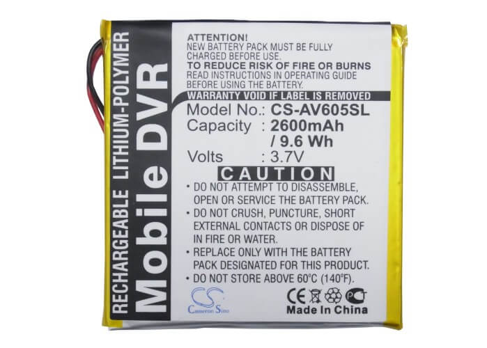 3.7V, 2600mAh, Li-Polymer Battery fits Archos, Av605 20gb, Av605 40gb, 9.62Wh