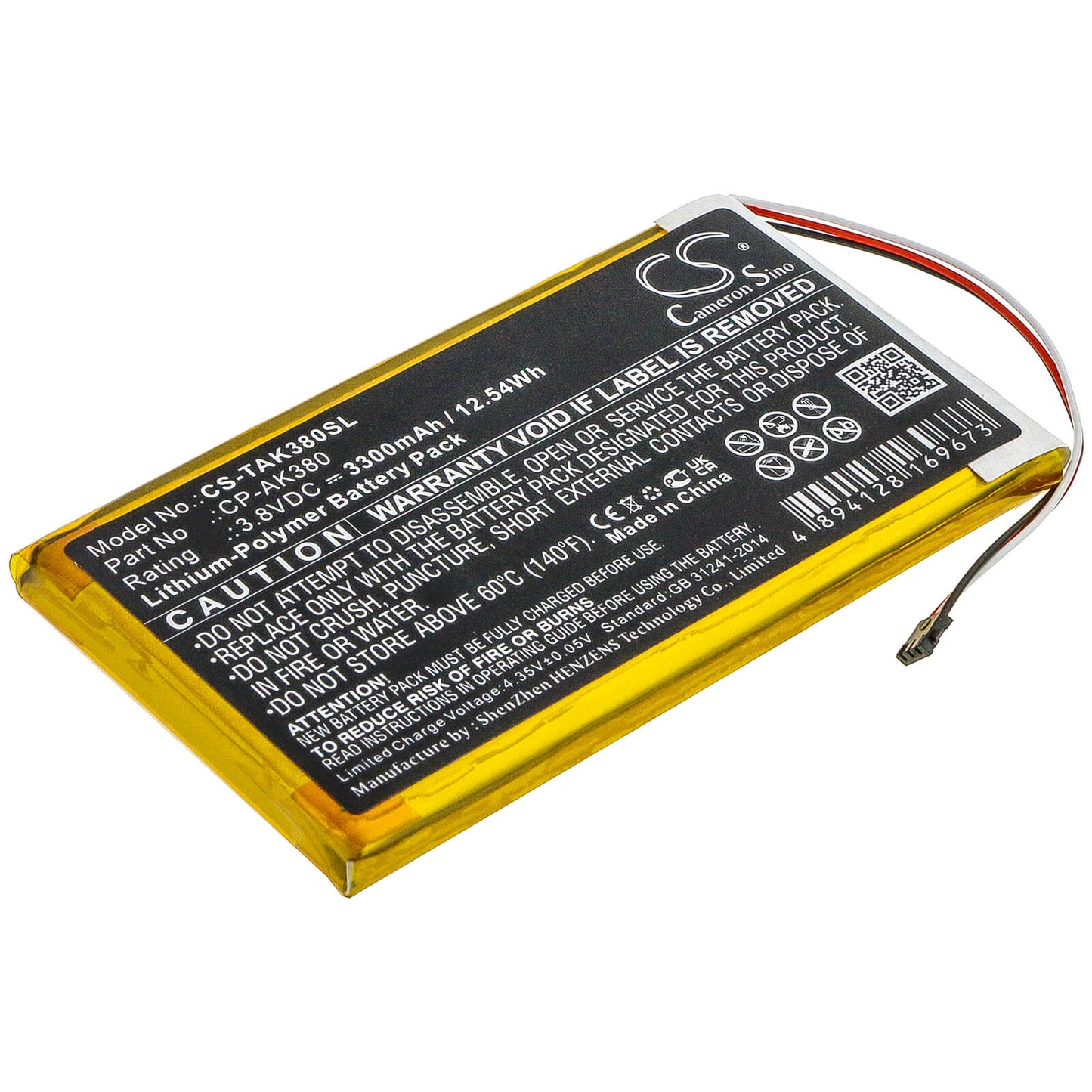 3.8V, 3300mAh, Li-Polymer Battery fits Astell & Kern, Ak300, Ak380, 12.54Wh