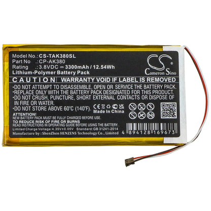 3.8V, 3300mAh, Li-Polymer Battery fits Astell & Kern, Ak300, Ak380, 12.54Wh