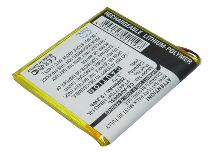 3.7V, 2500mAh, Li-Polymer Battery fits Archos, Av605 120gb, Av605 160gb, 9.25Wh