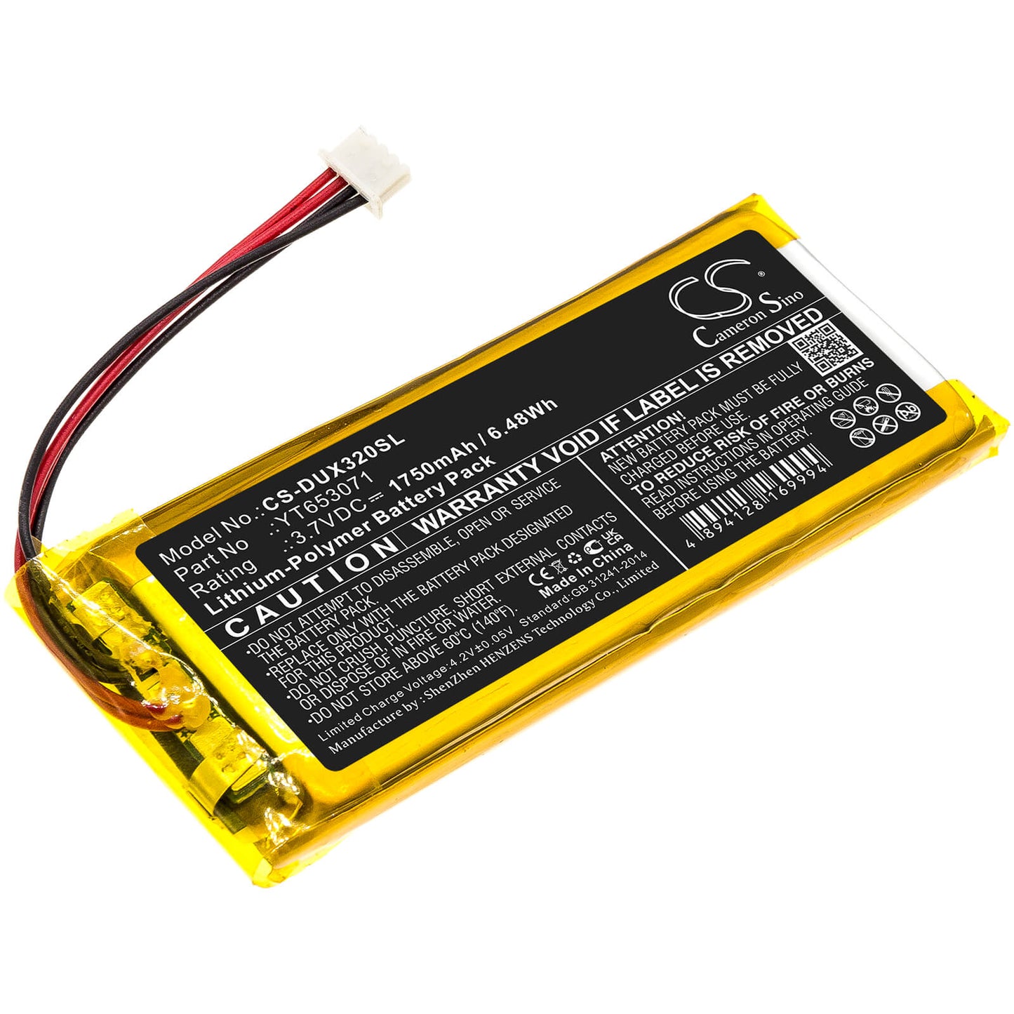 3.7V, 1750mAh, Li-Polymer Battery fits Xduoo, X3 Mark Ii, 6.475Wh