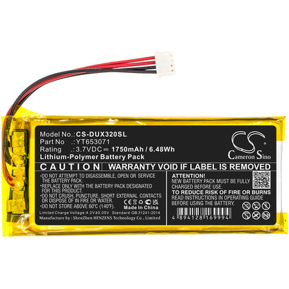 3.7V, 1750mAh, Li-Polymer Battery fits Xduoo, X3 Mark Ii, 6.475Wh