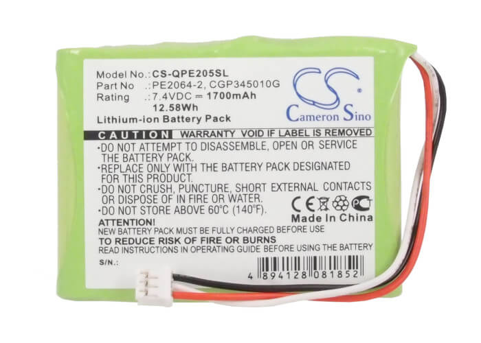 7.4V, 1700mAh, Li-ion Battery fits Q-sonic, Multimedia X-dream-player, Pe-2058, 12.58Wh