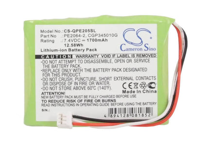7.4V, 1700mAh, Li-ion Battery fits Q-sonic, Multimedia X-dream-player, Pe-2058, 12.58Wh