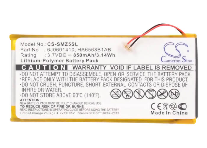 3.7V, 850mAh, Li-Polymer Battery fits Samsung, Sec-yp5z, Yp-z5a, 3.145Wh