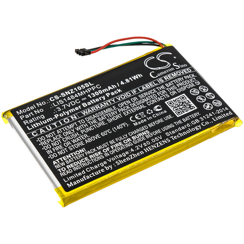 3.7V, 1300mAh, Li-Polymer Battery fits Sony, Nwz-z1050, Nwz-z1050n, 4.81Wh