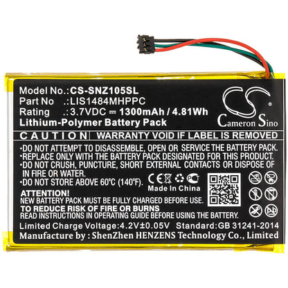 3.7V, 1300mAh, Li-Polymer Battery fits Sony, Nwz-z1050, Nwz-z1050n, 4.81Wh