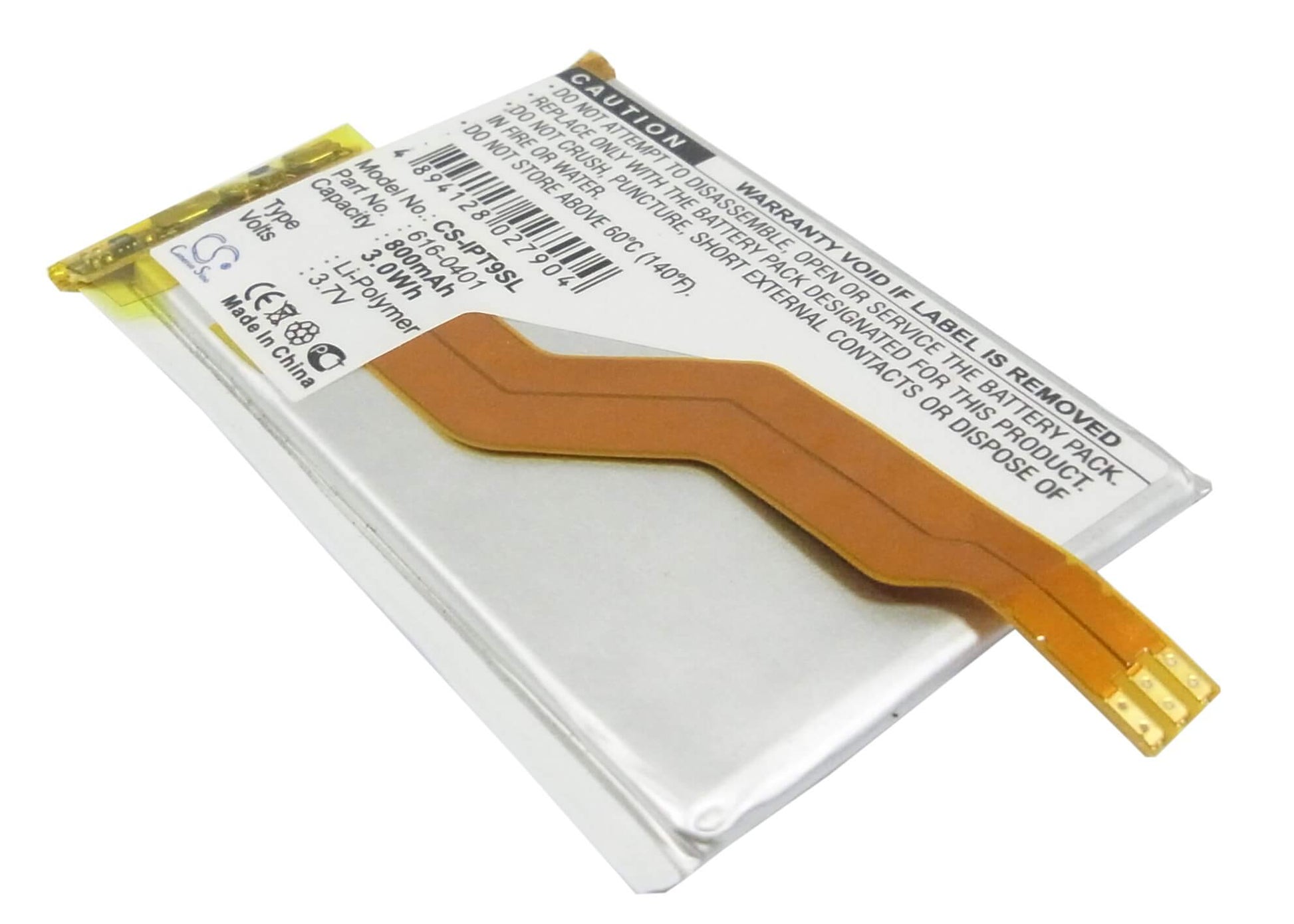 3.7V, 800mAh, Li-Polymer Battery fits Apple, Ipod Touch 2nd 16gb, Ipod Touch 2nd 32gb, 2.96Wh