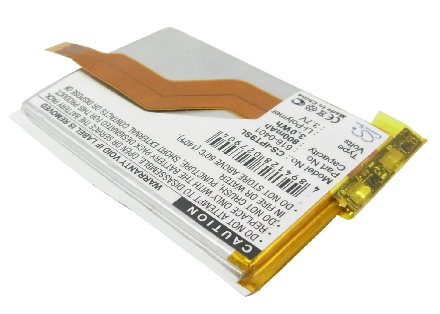 3.7V, 800mAh, Li-Polymer Battery fits Apple, Ipod Touch 2nd 16gb, Ipod Touch 2nd 32gb, 2.96Wh