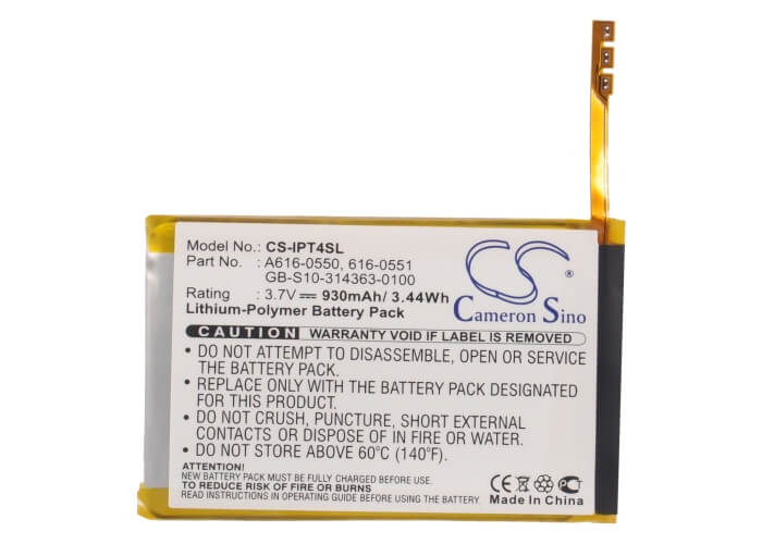 3.7V, 930mAh, Li-Polymer Battery fits Apple, Ipod Touch 4th, 3.441Wh