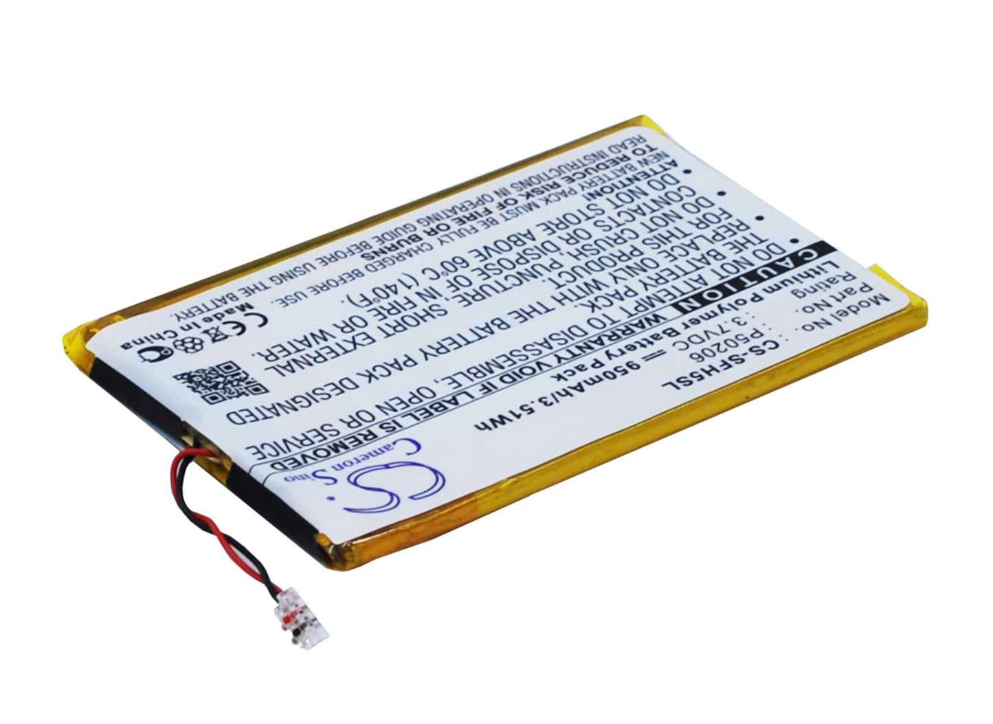 3.7V, 950mAh, Li-Polymer Battery fits Jnc, Ssf-h5, 3.515Wh