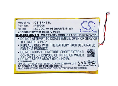 3.7V, 950mAh, Li-Polymer Battery fits Jnc, Ssf-h5, 3.515Wh