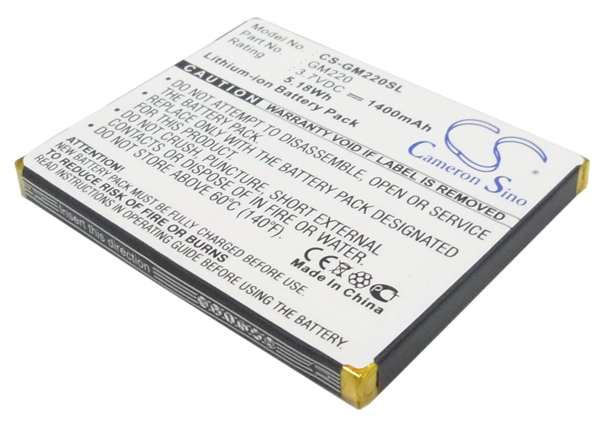 3.7V, 1400mAh, Li-ion Battery fits Archos, Gmini 220, 5.18Wh